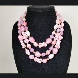 Vintage Hattie Carnegie Pink Multi-Strand Stone Necklace